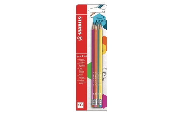 STABILO Bleistift 160 HB 4er Set mit Radierer