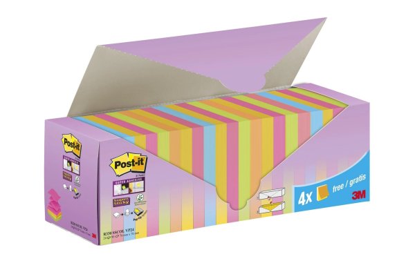 Post-it Notizzettel Z-Notes Super Sticky Mehrfarbig, 7.6 x 7.6 cm