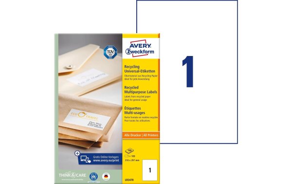 Avery Zweckform Universal-Etiketten LR3478 210 x 297 mm, 100 Blatt