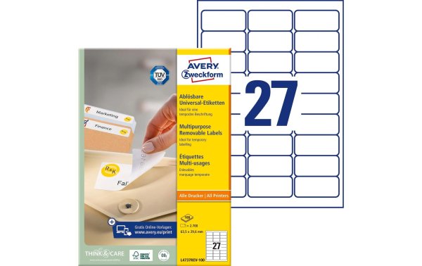 Avery Zweckform Universal-Etiketten Stick + Lift 63.5 x 29.6 mm, 100 Blatt