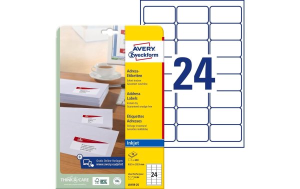 Avery Zweckform Adressetiketten 63.5 x 33.9 mm, 25 Blatt