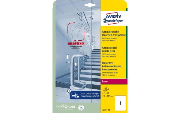 Avery Zweckform Antimikrobielle-Etiketten 210 x 297 mm, 10 Blatt