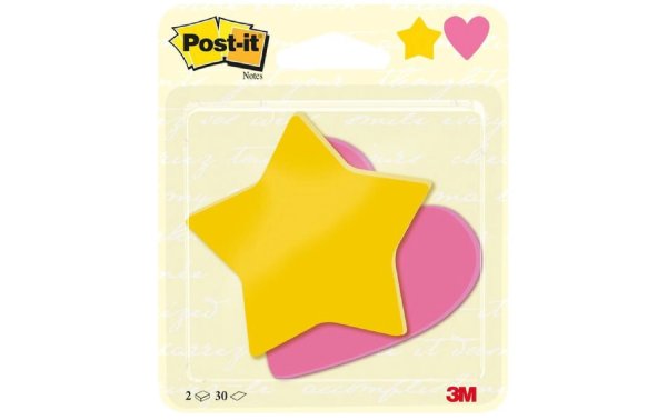 Post-it Notizzettel Stern und Herz Rosa und Gelb