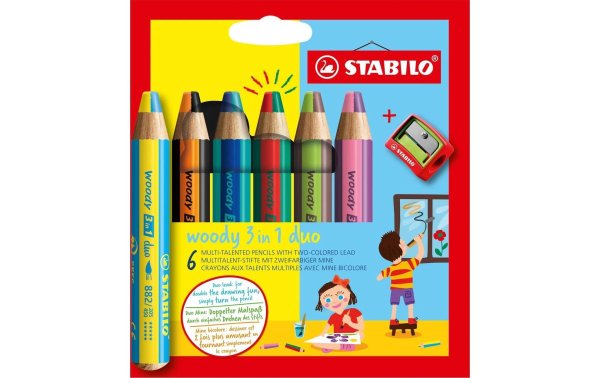 STABILO Farbstifte Box Woody 3 in 1 duo, 6-teilig