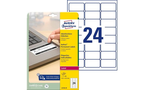 Avery Zweckform Sicherheits-Etiketten 63.5 x 33.9 mm, 20 Blatt