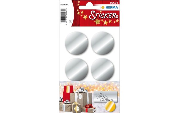 Herma Stickers Weihnachtssticker Button 3.2 cm 3 Blatt à 6 Sticker, Silber