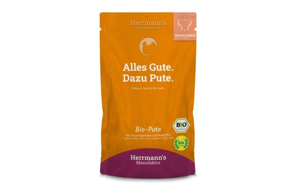 Herrmanns Nassfutter Bio Pute mit Wurzelgemüse, Kartoffeln und Fenchel