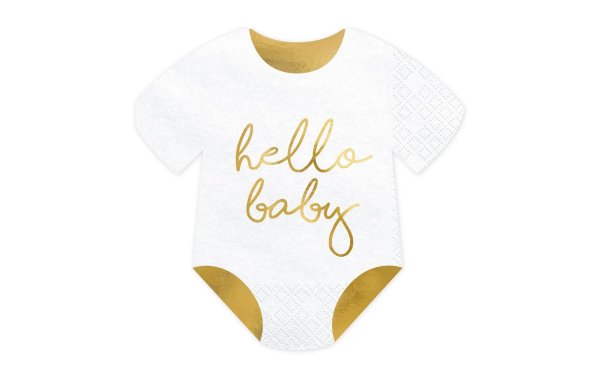 Partydeco Papierservietten Hello Baby Strampler 20 Stück, Weiss/Gold