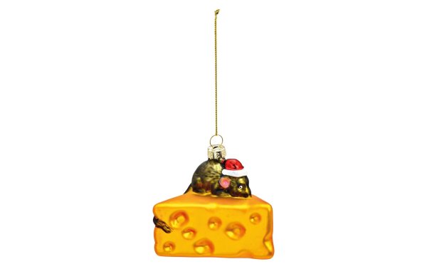 G. Wurm Weihnachtskugel Maus auf Käse 8 x 8 x 8 cm, Gold