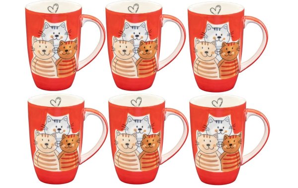 Mila Kaffeebecher Cuddly Cats 230 ml, 6 Stück, Rot