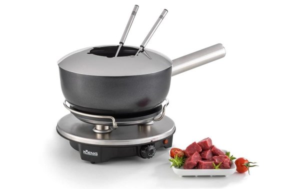 Koenig Fondue-Set All-in-One 9 Teile, Schwarz/Silber