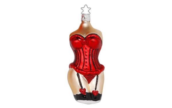 Inge Glas Manufaktur Weihnachtskugel Frau in Rot 12 cm, Beige/Rot/Schwarz