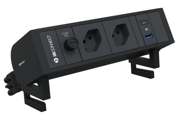 IB Connect Tischsteckdosenleiste Supra 2x T13, USB A+C, Schwarz