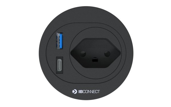 IB Connect Einbausteckdose Atom 1x T13, USB A+C, Schwarz