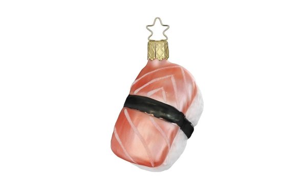 Inge Glas Manufaktur Weihnachtskugel Sushi Nigiri 7.5 cm, Lachs/Schwarz/Weiss