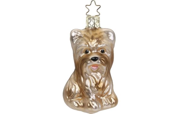Inge Glas Manufaktur Weihnachtskugel Yorkshire Terrier 7.5 cm, Beige/Braun