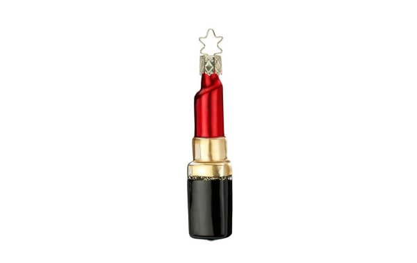 Inge Glas Manufaktur Weihnachtskugel Lippenstift Rot 9.5 cm, Gold/Rot/Schwarz