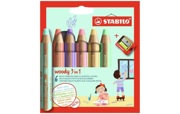 STABILO Farbstifte Woody 3in1 Pastell 6er Etui