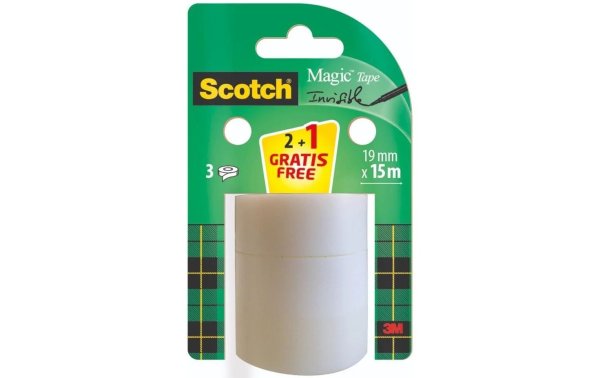 Scotch Klebeband Magic 19 mm x 15 m, 2 Rollen + 1 Gratis