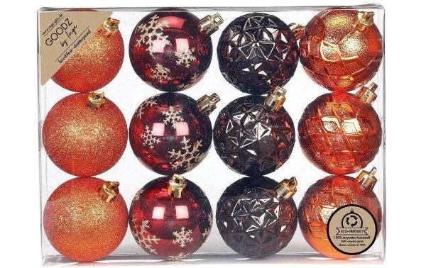 INGES CHRISTMAS DECOR Weihnachtskugel Flame-Mix Ø 6 cm, 12 Stück, Braun/Orange