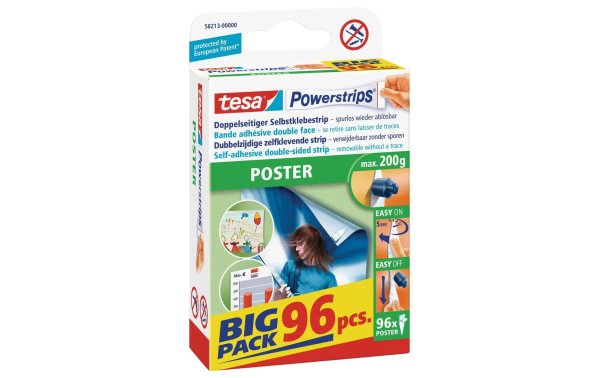 tesa Selbstklebestrip Powerstrips für Poster, 96 Stück