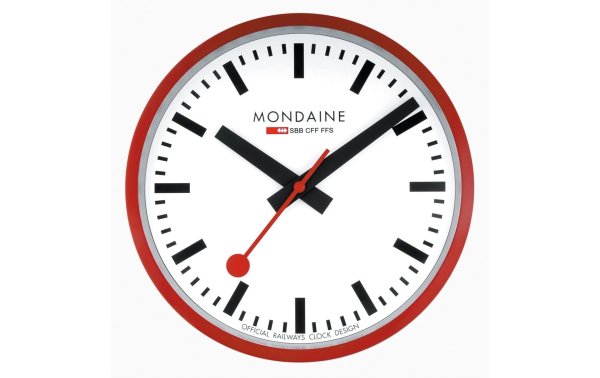 Mondaine Wanduhr Quartz Ø 25 cm, Rot/Weiss