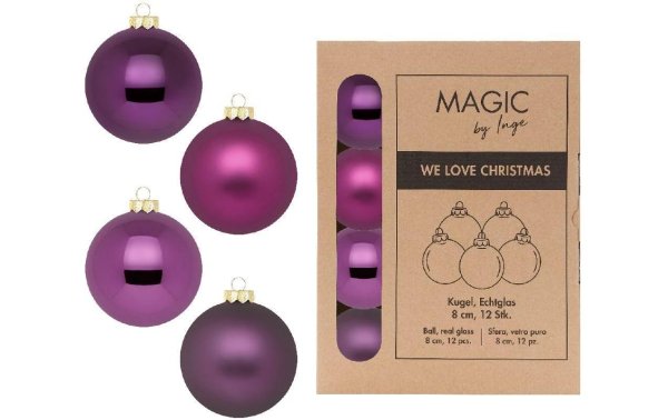 INGES CHRISTMAS DECOR Weihnachtskugel Purple Deluxe Ø 8 cm, 12 Stück, Lila