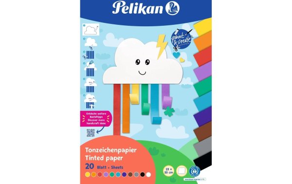 Pelikan Tonzeichenpapier Rainbow 20 Blatt, 11 Farben assortiert