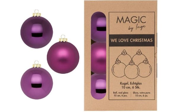 INGES CHRISTMAS DECOR Weihnachtskugel Purple Deluxe Ø 10 cm, 6 Stück, Lila