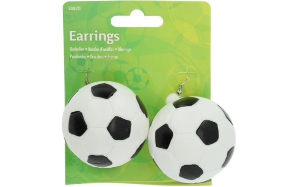 Folat Partyaccessoire Ohrringe Fussball Ø 5 cm, 1 Paar