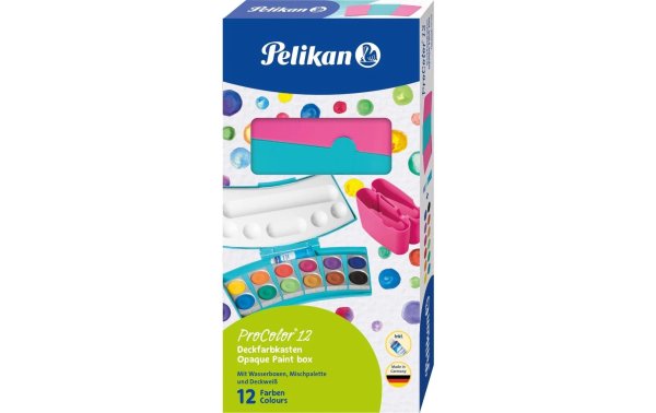 Pelikan Leuchtfarbe Deckfarbkasten 12 Farben, Türkis und Pink