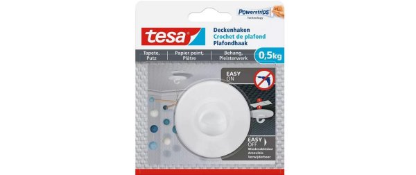 tesa Deckenhaken -Set 0.5 kg für Tapeten & Putz, 3er Pack