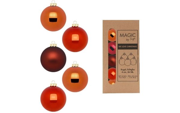 INGES CHRISTMAS DECOR Weihnachtskugel Glowing Amber Ø 4 cm, 36 Stück, Braun/Orange