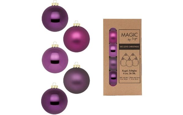 INGES CHRISTMAS DECOR Weihnachtskugel Purple Deluxe Ø 4 cm, 36 Stück, Lila