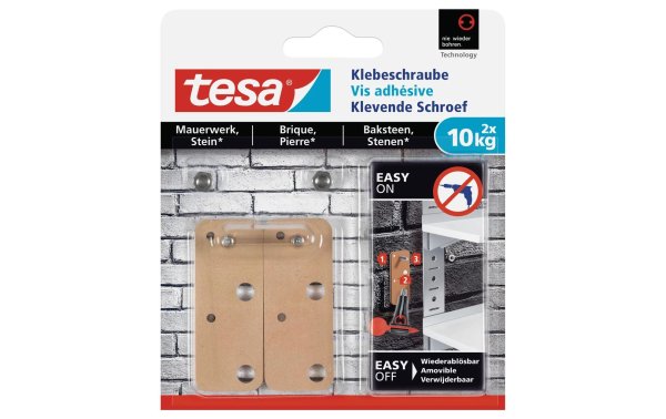 tesa Klebeschraube 10 kg für Mauern + Stein, rechteckig