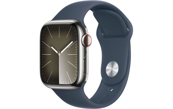 Apple Watch Series 9 41 mm LTE Silber Sport Sturmblau M/L