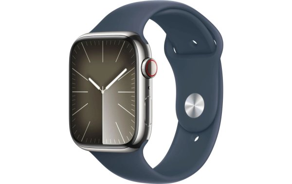 Apple Watch Series 9 45 mm LTE Silber Sport Sturmblau M/L