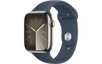 Apple Watch Series 9 45 mm LTE Silber Sport Sturmblau S/M