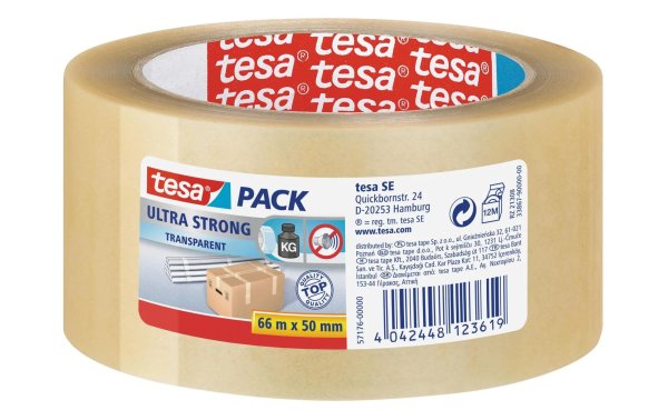 tesa Klebeband ultrastrong 50 mm x 66 m, 1 Rolle Transparent