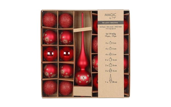 INGES CHRISTMAS DECOR Weihnachtskugel Set mit Baumspitze Merry Red 19 Stück