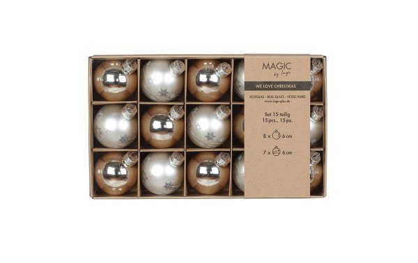 INGES CHRISTMAS DECOR Weihnachtskugel Frosty Silver Ø 6 cm 15 Stück