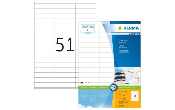 HERMA Vielzweck-Etiketten A4 70 x 16.9 mm, 5100 Etiketten