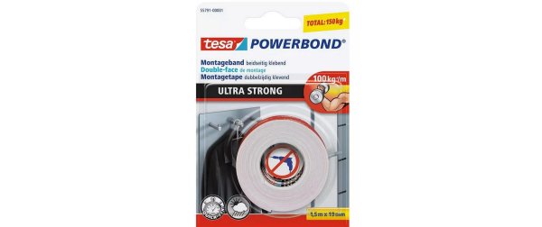 tesa Montageband -Set Powerbond Ultra Strong 2x 1.5 m x 19 mm