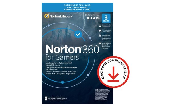 Norton Norton 360 for Gamers ESD, Vollversion, 3 PC, 1 Jahr
