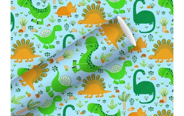 Braun + Company Geschenkpapier Funny Dinos 70 cm x 2 m, Hellblau