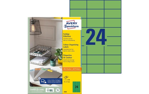 Avery Zweckform Universal-Etiketten 3450 70 x 37 mm, Grün