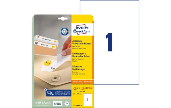 Avery Zweckform Universal-Etiketten Stick + Lift 210 x 297 mm, 30 Blatt