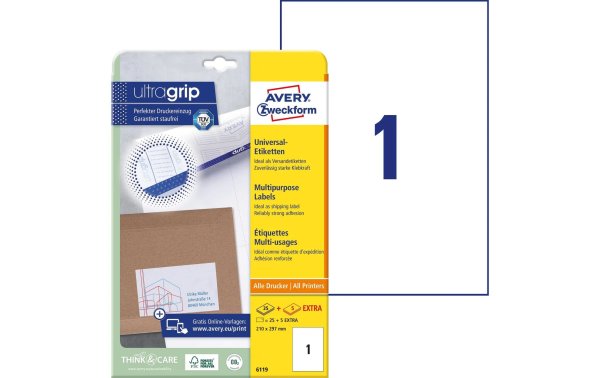 Avery Zweckform Universal-Etiketten 6119  210 x 297 mm, 30 Blatt