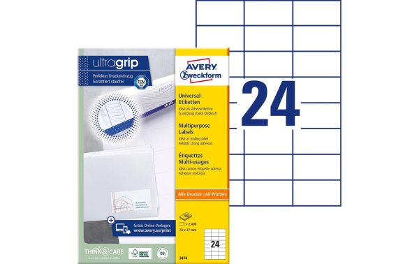 Avery Zweckform Universal-Etiketten 3474 70 x 37 mm, 220 Blatt