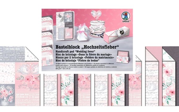 URSUS Bastelpapier 300 g/m² 18 Blatt, Rosa/Weiss, Hochzeit